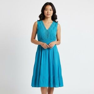 J Glee Womens Babydoll Dress L‎ Aqua Tiered V Neck Lined Beachy Y2K